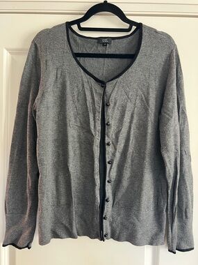 chic Gray Cardigan with Black Trim
